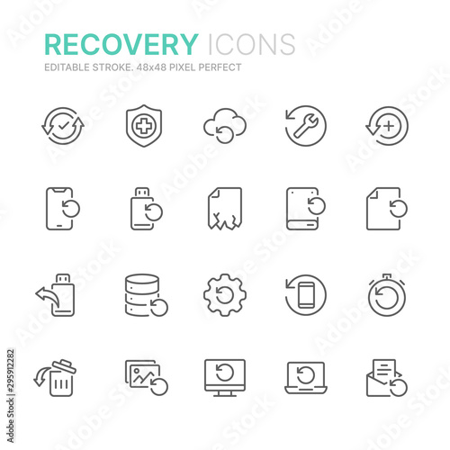 Fototapet Collection of data recovery related line icons
