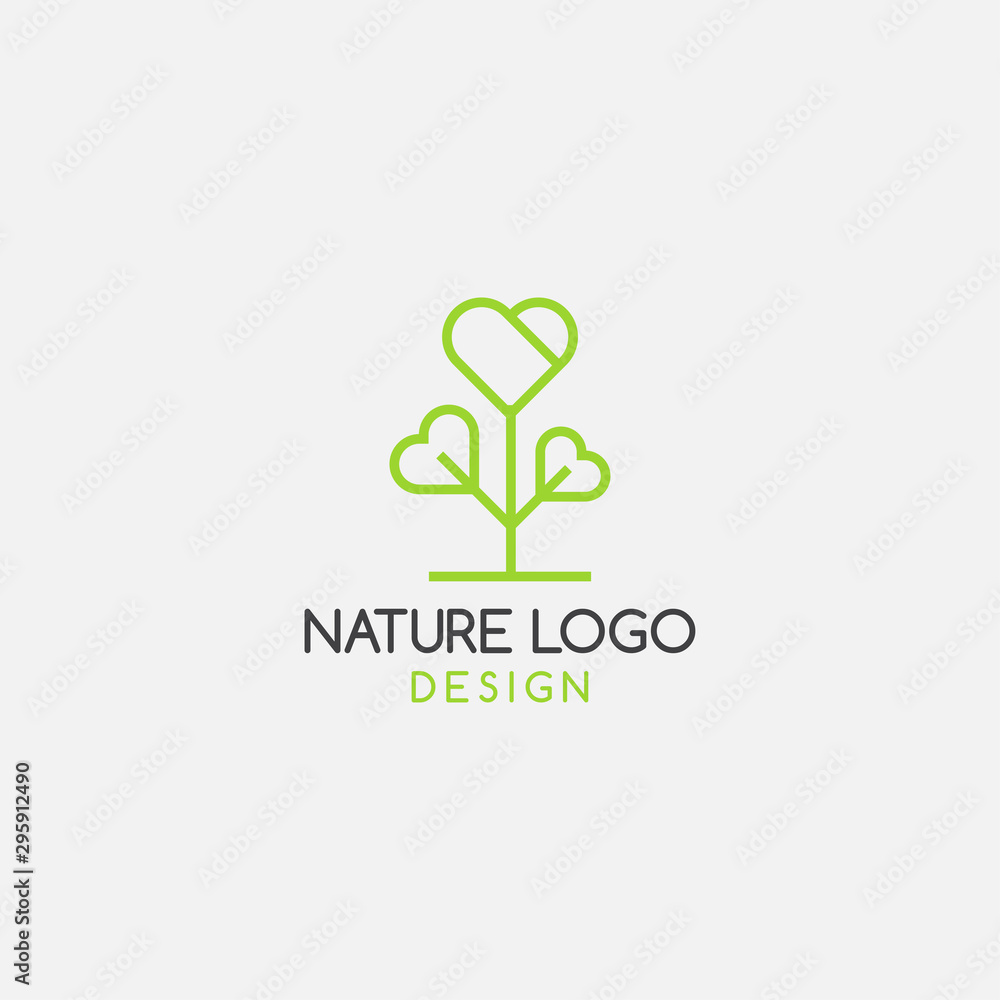 Fototapeta premium concept logo love linear tree. icon template - vector