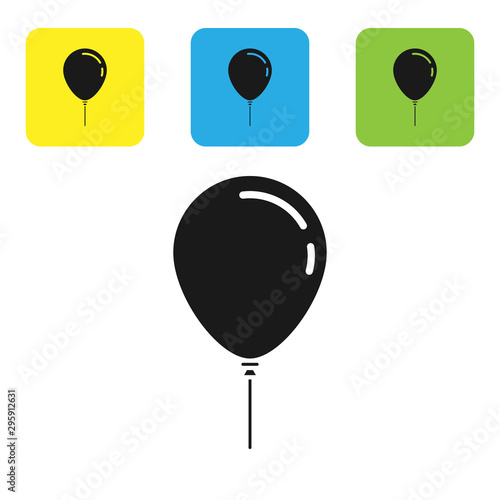 Black Balloon with ribbon icon isolated on white background. Set icons colorful square buttons. Vector Illustration