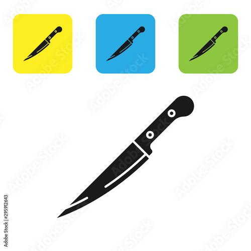 Black Knife icon isolated on white background. Cutlery symbol. Set icons colorful square buttons. Vector Illustration