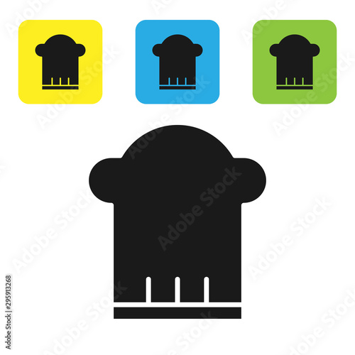 Black Chef hat icon isolated on white background. Cooking symbol. Cooks hat. Set icons colorful square buttons. Vector Illustration