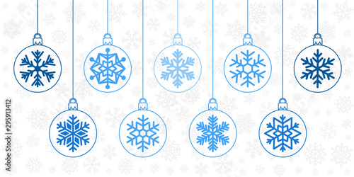 Christmas ornaments collection. Winter holiday design elements. Balls with snoflake decoration.