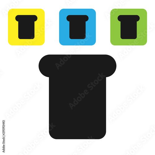 Black Bread toast for sandwich piece of roasted crouton icon isolated on white background. Lunch, dinner, breakfast snack. Set icons colorful square buttons. Vector Illustration