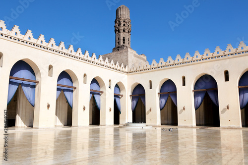 View of the interior of the al-Hakim Mosque on al-Muiz street in Cairo city, Egypt photo