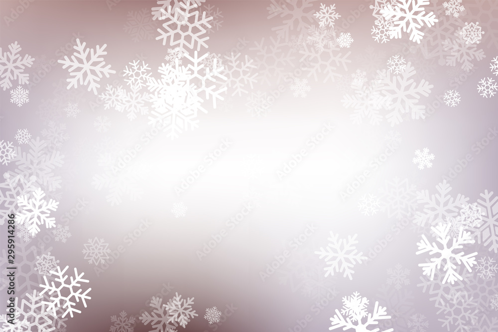 Winter glowing background. Vector holiday banner with lights, bokeh and snowflakes. Seasonal soft backdrop.