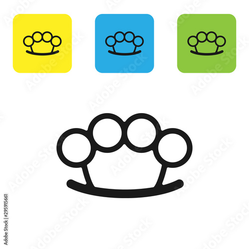 Black Brass knuckles icon isolated on white background. Set icons colorful square buttons. Vector Illustration