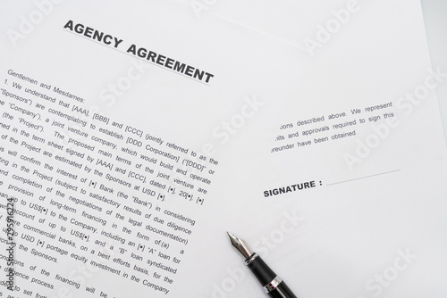  Agency contract form and fountain pen