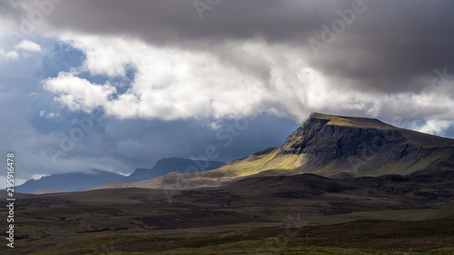 The storm is clearing above the mountains on Isle of Skye, Scotland