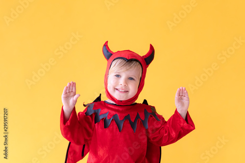 Happy child dressed Halloween costume