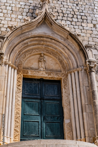 Church gate in the old town and city walls of Dubrovnik, Dalmatia, Croatia, architectural detail, the most popular touristic destination