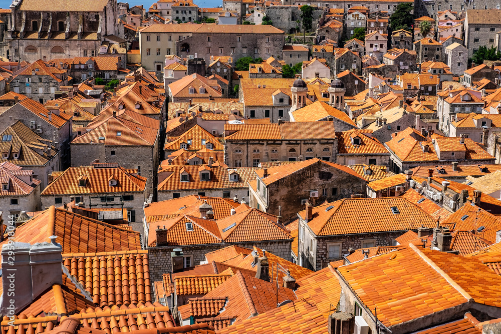 Stone houses with red roofs in old historic Dubrovnik city, Dalmatia, Croatia nice background image, the most popular touristic destination