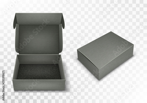 Gray blank cardboard box with flip top