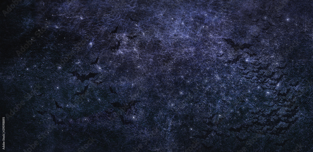 Halloween background with bats. Dark copy space with night starry sky and clouds. Halloween background with bats. Dark copy space with night starry sky and clouds.