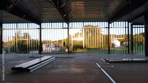 AERIAL Fast Dolly Back Inside A Construction Site