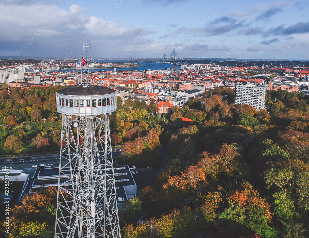 Aerial cityscape of Aalborg, Denmark