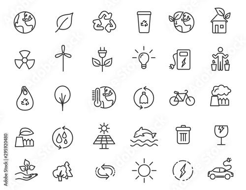 Set of linear ecology icons. Environment icons in simple design. Vector illustration