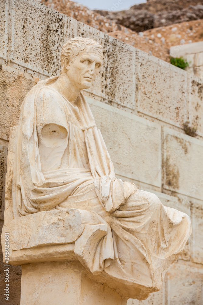 The statue of the dramatist Menander at the Theatre of Dionysus Eleuthereus built at the foot of the Athenian Acropolis dated to the 6th century BC