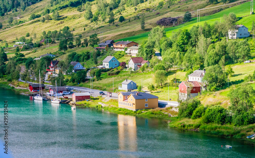 Small houses at Olden, Norway.Olden is a village and urban area in the municipality of Stryn in Sogn og Fjordane county, Norway.