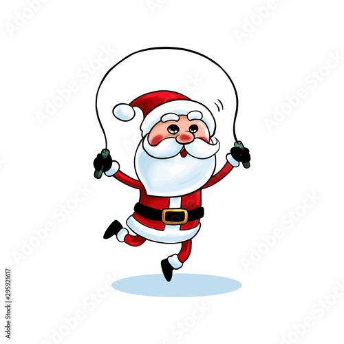 Handdrawn Christmas Illustration Santa Jumping Rope