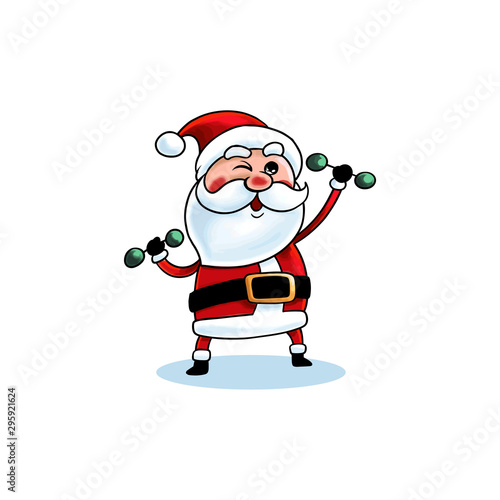 Handdrawn Christmas Illustration Santa Pull Dumbbell