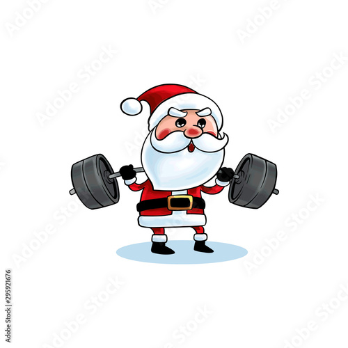 Handdrawn Christmas Illustration Santa Weightlifting