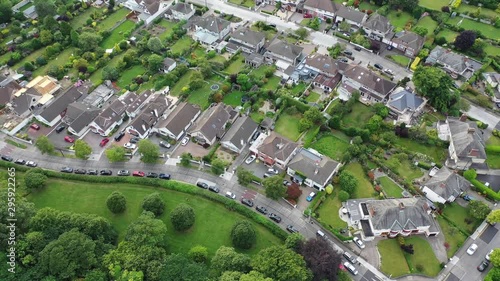 Aerial drone view of Beautiful Houses in  Terrenure ,Dublin city in Ireland.  Green environment and modern housing nearby bushy park. photo