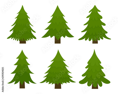 Set of spruces. Fir trees isolated on white background. Vector illustration.