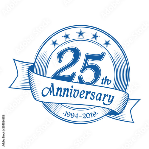 25th anniversary design template. 25 years celebration logo. Vector and illustration.
