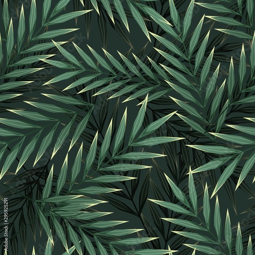 Bright tropical seamless pattern with jungle plants. Exotic background with tropical leaves. Vector