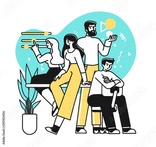 Portrait of creative confident business team standing together. Succesfull Team concept illustration. Modern outline style