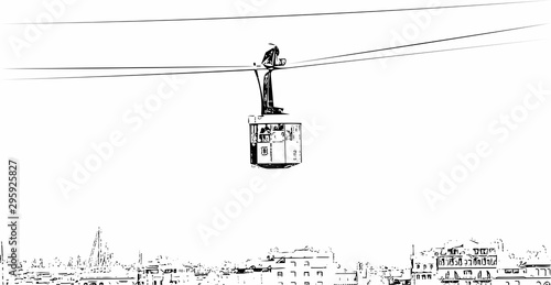 Artfully and ornate image of a ropeway in black and white colors optics photo