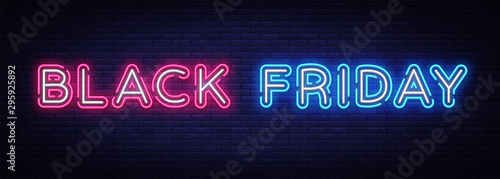 Black Friday Sale neon banner vector design template. Black Friday Big discounts neon text, light banner design element colorful modern design trend, night bright advertising, bright sign. Vector