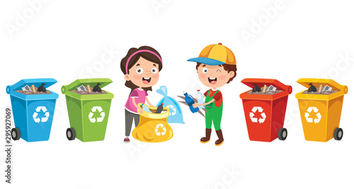Little Children Cleaning And Recycling Garbage
