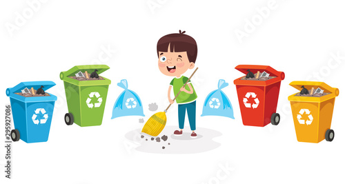 A Little Boy Recycling Garbage