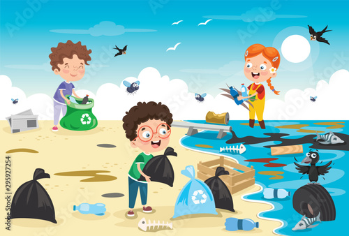 Little Children Cleaning The Beach