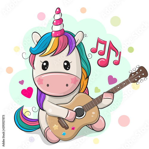 Dekoracja na wymiar  cartoon-unicorn-with-colorful-hair-is-playing-guitar