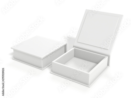 White blank cardboard box isolated on white background. Mock up template. 3d rendering.