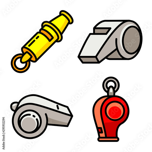 Whistle icons set. Outline set of whistle vector icons for web design isolated on white background