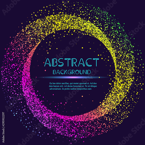Dynamic abstract scattering particles background made of colored neon specks