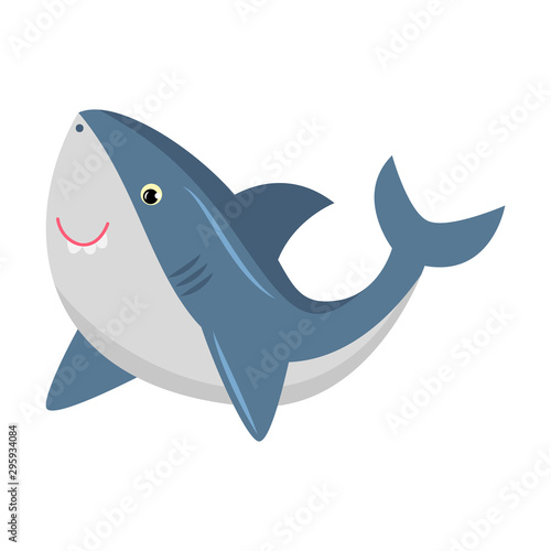 Cute smiling blue shark. Vector illustration isolated on white background