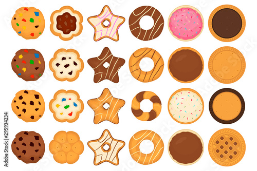 Illustration on theme big set different biscuit, kit colorful pastry cookie