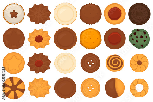 Illustration on theme big set different biscuit, kit colorful pastry cookie