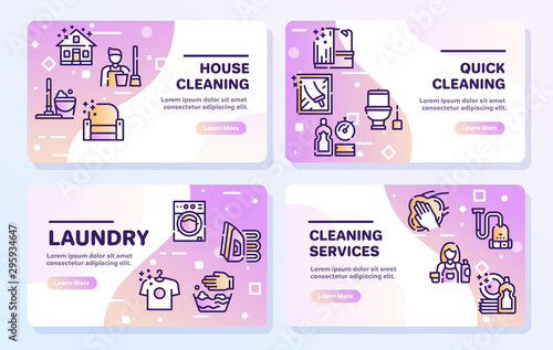 Cleaning service linear icons set