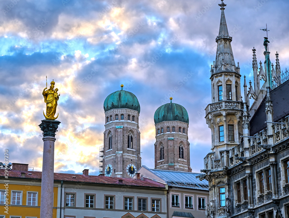 The Frauenkirche, or Cathedral of Our Dear Lady) located in Munich, Bavaria, Germany.