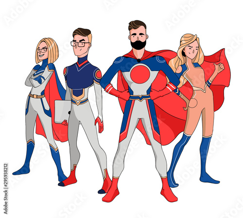 Superhero Couple Male and female superheroes, posing