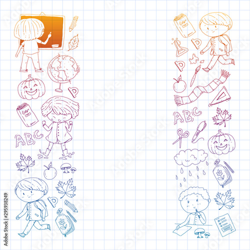 Back to school vector pattern. Education icons for children.