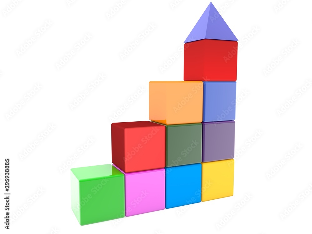 Toy cubes in various colors with roof Toy cubes in various colors with roof