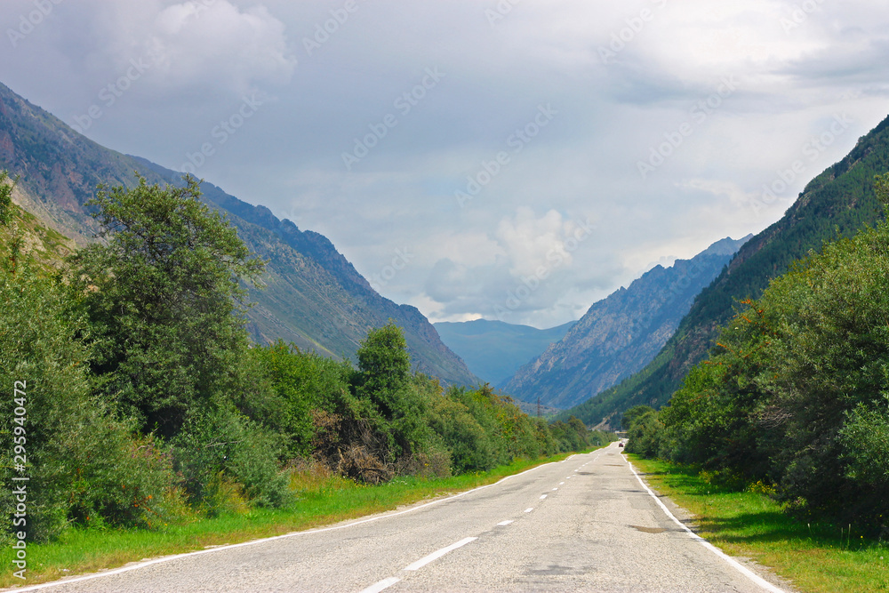 Mountain highway and landscape. North Caucasus travel