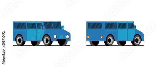 Blue minibus side back front view. Delivery minivan car. Vector transport illustration