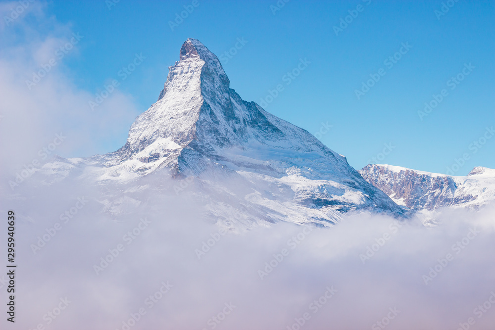 Matterhorn Mountain in Winter with Clouds